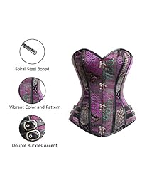 Charmian - Corsé con hebilla para mujer, estilo steampunk, gótico, brocado de acero hueso
