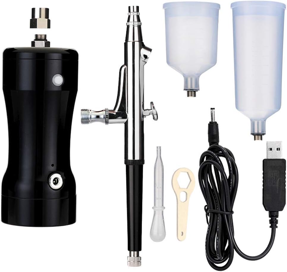 Elikliv Airbrush Kit, DualAction Cordless Airbrush Gun with 0.4MM Needle 20CC 40CC Cup