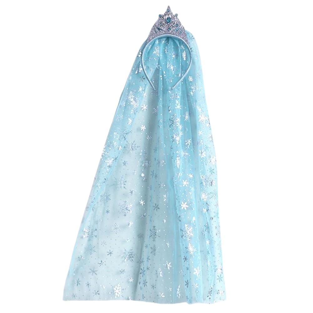 Fashion Yo Kids Girls Toddlers Blue Elsa Ponytail Hair Extension Party Hair clips Snowflake Crown Headband Hairband Costume Dress up Braided Wigs (Elsa blue crown headband)