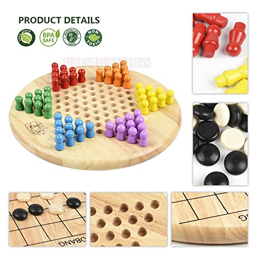 Wondertoys 2 in 1 Chinese Checkers & Gobang (Five in a Row) Wooden Board Game for Family