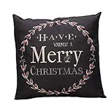 Gotd Merry Christmas Pillow Case Xmas 18 x 18 Cushion Cover Merry Chritmas Home Decor Design Throw Pillow Cover Pillow Case 18 x 18 Inch Cotton Linen for Sofa (Black A)