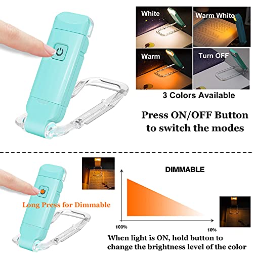 USB Rechargeable Book Light, for Kids Reading in Bed, LED Clip on Book Reading lamp, 3 Colors, 9 Brightness Adjustable Level, for Eye Care at Night, Warm White, Perfect Gift for Bookworms (Blue)