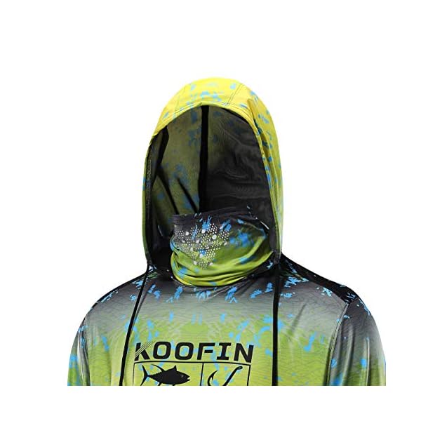 KOOFIN Fishing Hooded Shirt Face Mask UPF 50 Sunblock Protection