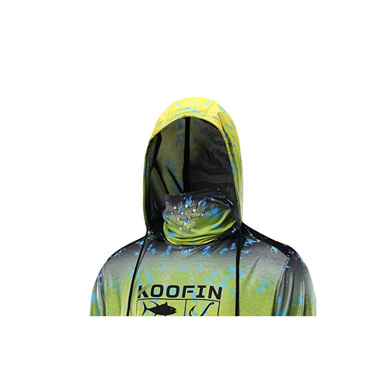 KOOFIN Fishing Hooded Shirt Face Mask UPF 50 Sunblock Protection