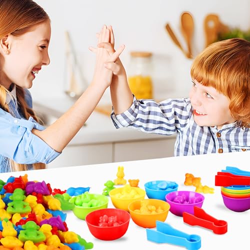 AMOR PRESENT 43PCS Counting Animals Set, Toddler Counting Toys Color Sorting Toys with Bowls Montessori Educational Sensory Toys for Toddlers Ages 3 4 5 6