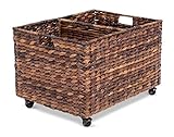 BIRDROCK HOME Abaca Rolling Storage and Recycling Bin - Divided Decorative Cart - Kitchen - Paper Cans Glass Plastic Sorter - Toy Blanket Storage