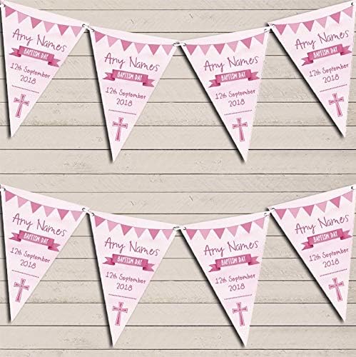 Pink Girls Watercolour Banner Baptism Day Personalised Christening Bunting