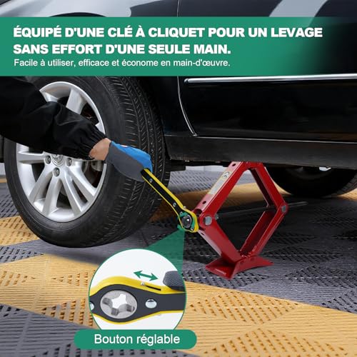 HYCHIKA Car Jack 3 Ton, Portable Car Jack with Lug Key Combination, Lifting Range 120 mm to 445 mm for SUV MPV and Auto