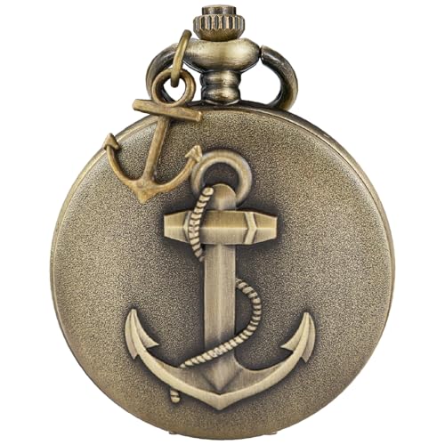 Tiong Pocket Watch Anchor Pattern Design Roman Numerals Quartz with Chain Birthday Gifts