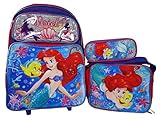 Little Mermaid Ariel Rolling backpack, Lunch Bag, and Pencil Pouch Combo Set