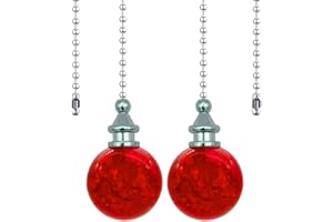 2 Pack Dotlite Crystal Ceiling Fan Pull Chain Accessories, Decorative String Pulls Pendant Extension, 12 Inches Beaded Ball Pull Chains Extender Ornament With Connector for Lamp (Red)