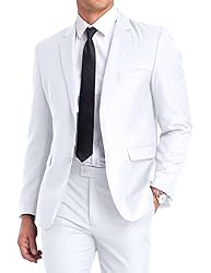 Fxzpiodi Mens White Slim Fit 2 Piece Suit, Single