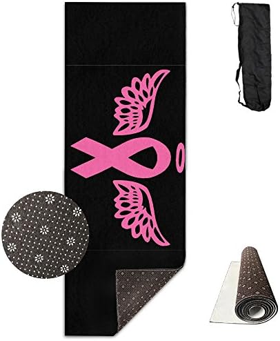 Non Slip Yoga Mats Breast Cancer Prevention Logo Pink Ribbon Premium Printed 24 X 71 Inches With Gymnastics Carrying Strap Non-Toxic Odorless Best For Women Kids.