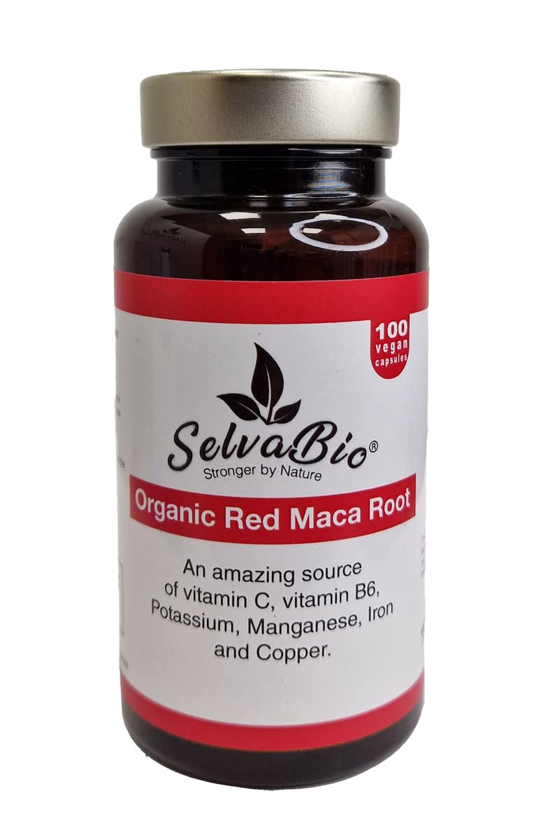 SelvaBio Organic Red Maca Root Capsules 500mg, 100 Vegan Capsules