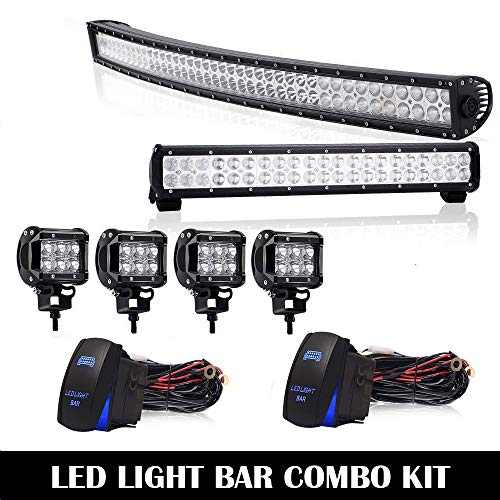 50″ 288W Curved LED Light Bar Flood Spot Combo Work Light Driving Lights Fog Lamp Offroad Lighting+ 20″ Lights Bar + 4PCS 4″ Led Cube Pods For Jeep SUV ATV Truck 4×4 Boat Polaris UTV Offroad