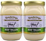 Renderings Beef Tallow, 100% Grass-Fed, Cooking & Baking Oil, 14 oz jar (Pack of 2)