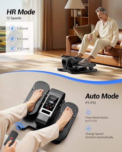 Under Desk Elliptical Machine, Electric Seated Pedal Exerciser, Quiet Leg Exerciser While Sitting for Seniors, Mini Portable Leg Exercise Machine with Remote, Adjustable 12-Speeds, Manual & Auto Mode