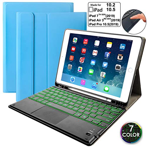 iPad Keyboard Case for iPad 10.2 7th Generation 2019, Eoso 7 Colors Backlit Detachable Keyboard Built-in Touchpad & Pencil Holder for iPad 10.2 Inch/iPad Air 3 10.5"(3rd Gen)/iPad Pro 10.5"(Blue) - Thumbnail 7