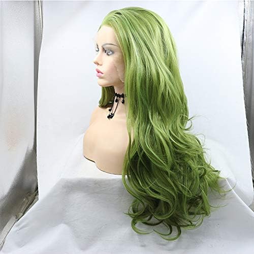 Xiweiya Olive Green Curly Lace Front Wig Long Wavy Grass Green Lace Front Wigs Natural Looking Half Hand Tied Wigs Heat Resistant Fiber Hair Drag queen Christmas wig 24 inches - Image 3