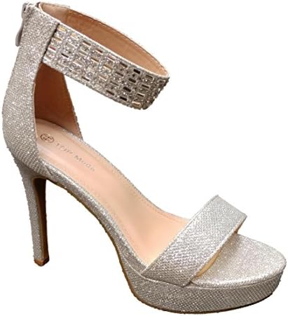 Top Moda brisson-1 Women's Ankle Strap Rhinestone Prom High Heel Sandals (6.5, Silver)