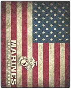USMC United States Marine THE FEW THE PROUD American Flag Warmer Winter Fleece Throw Plush Blanket 40 x 50 inches (Small)