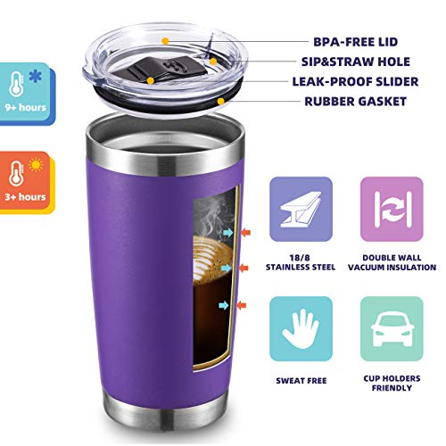 20oz Stainless Steel Tumbler with Lid and Straw, Vacuum Insulated Tumbler Cup, Double Wall Coffee Tumbler by Aloufea, Powder Coated Travel Coffee Mug, Gift for Home Office Outdoor (Purple, 1 Pack)