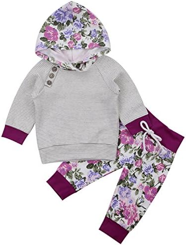Newborn Baby Boy Girl Floral Long Sleeve Hoodie Tops Pants Clothes Outfits Set Autumn Winter
