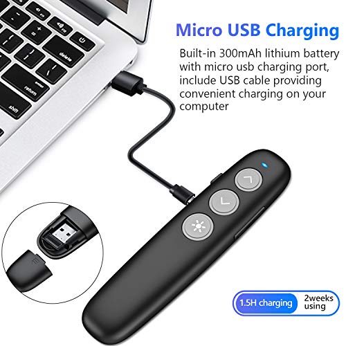Rechargeable Wireless Presenter Remote Clicker, BEBONCOOL RF 2.4GHz Hyperlink Rechargeable USB Presentation Laptop Remote Control PPT Slides Clicker for PowerPoint, Prezi