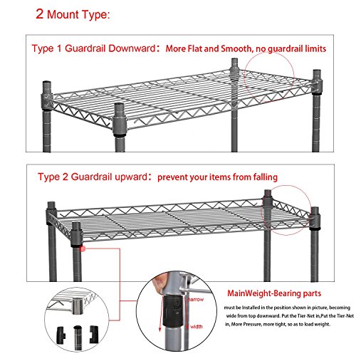 Bluefringe Wire Shelving with 5-Tier Metal Shelf Storage Rack Garage Shelf Heavy Duty Metal Shelves,Multipurpose Shelf Display Rack with Wheels (19" L x 13" W x 61" H) - Thumbnail 5