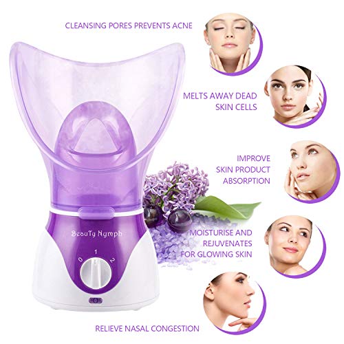 Beauty Nymph Facial Steamer Hot Mist Face Steamer Home Sauna SPA Face Humidifier for Face Steaming Skincare Deep Cleanse Moisturizing (Purple)