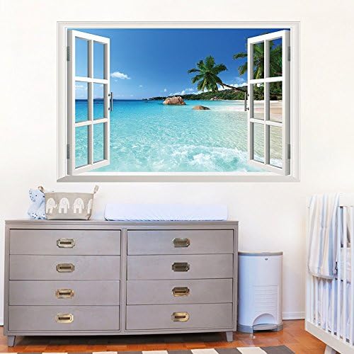 Dingoo Large Removable 3D Wallpaper Sticker Beach Sea Scenic Poster Scenery Wall Sticker Decor Decals Murals (01)