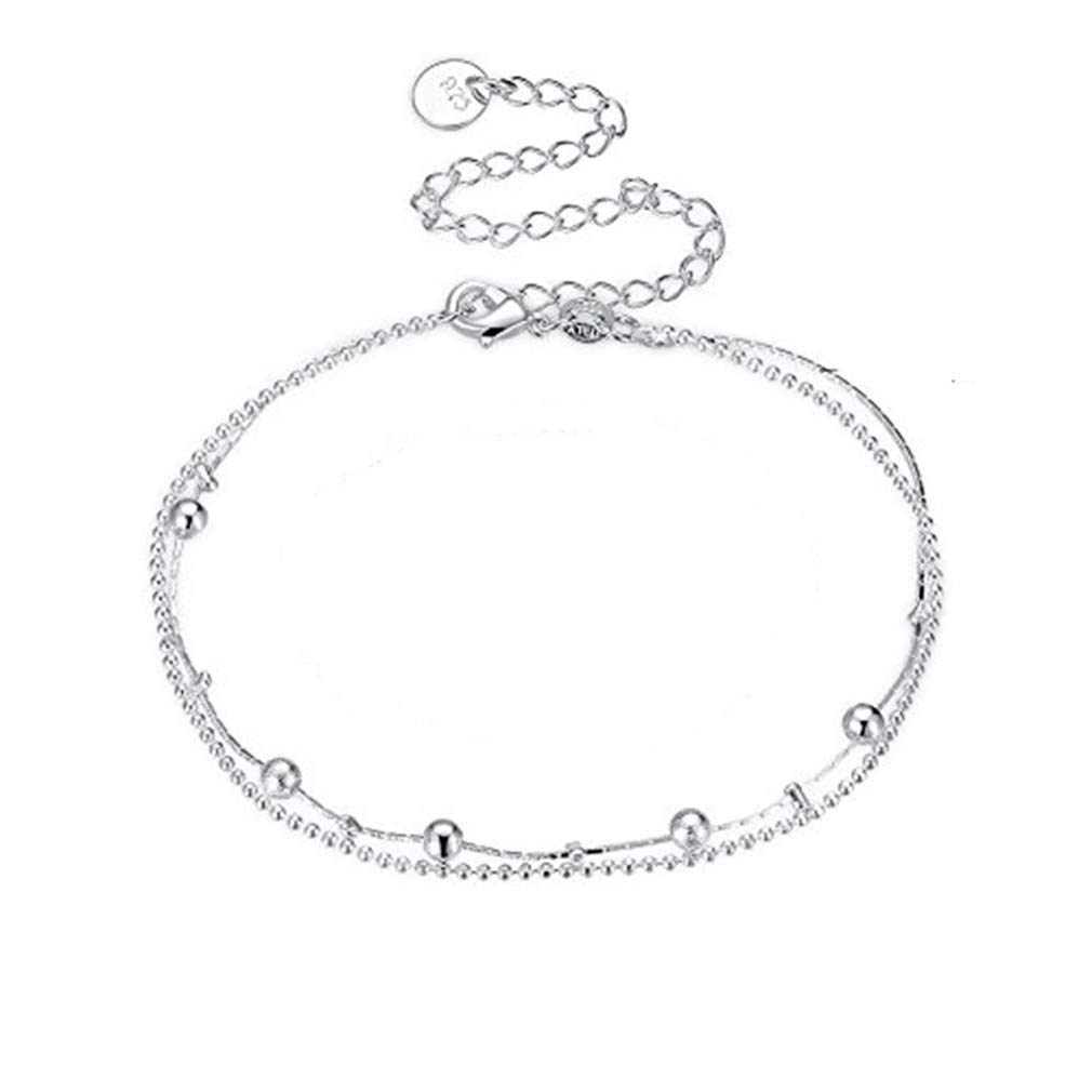 Chereda 925 Silver Anklet Double-Deck Foot Chain Anklets for Women Beach Casual Jewelry Accessories