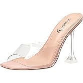 vivianly Womens Clear Heels Sandals Transparent Stiletto Heel Slippers Backless Peep Toe Slip on Heeled Mules