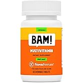 NovaFerrum BAM Chewable Multivitamin for Kids & Adults Ages 4 and Above - Fruit Blast Flavor - 60 Chewable Tablets - with Vitamins A, C, D, E, B6, B12, Biotin, Zinc, Selenium & Manganese