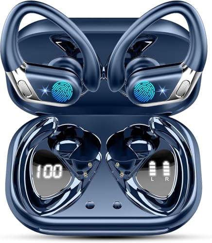Wireless Earbud Bluetooth 5.4 Headphones Sports with Earhooks, Earphones Wireless Bluetooth ENC Noise Cancelling, 50H Playtime, IP7 Waterproof Ear buds In Ear for Sport/Running/Gym, Dual LED Display
