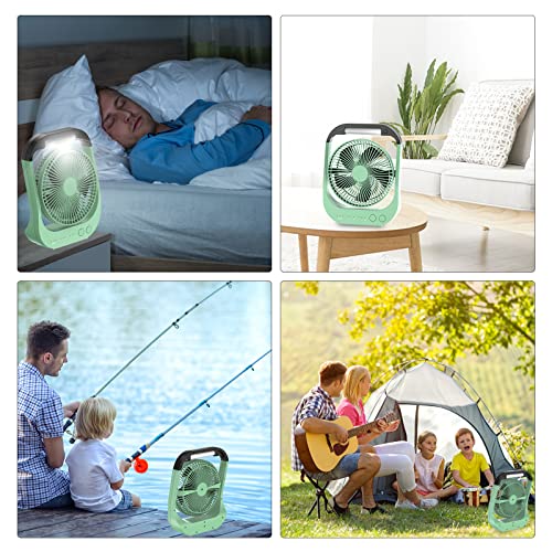 ATEngeus USB Fan, 10000 mAh Rechargeable Battery, 4 Speed, Camping Fan, 8 Inch, 180° Swivel, LED Light, Timer, Fan for Camping, Travelling