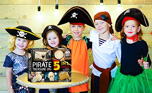 XXTOYS Pirate Treasures Dig Kit Break Into 5 Bricks Treasure Excavation Kits Pirate Toys Gems Dig Kits Interactive Excavating Toys Great Birthday Gift Party Supplies Archeology Educational STEM Kits