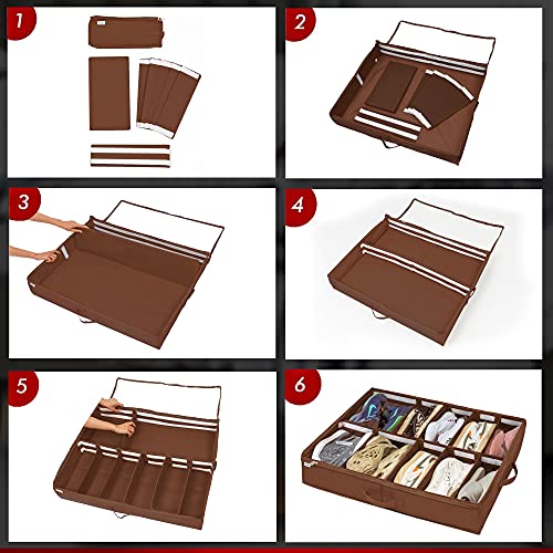 Under Bed Shoe Storage Organizer, Adjustable Dividers (2 Pack Fits 24