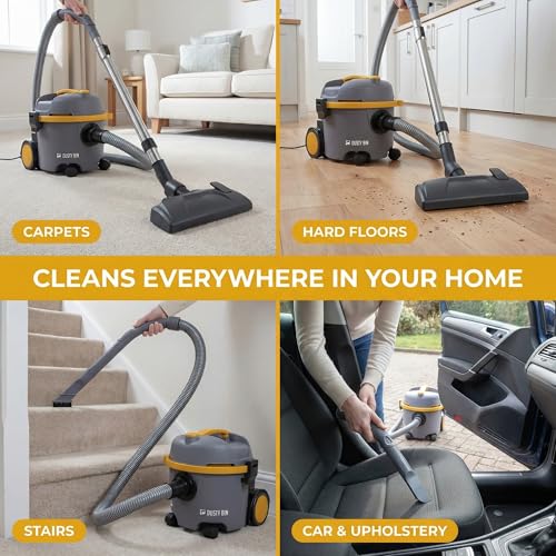 Dusty Bin DB03Y Bagless Vacuum Cleaners - Lightweight Cylinder Vacuums for Hardfloor & Carpet, Large 6L Canister, Powerful Corded Vacuum Cleaner for Car, Stairs & Pet Hair, Compact & Portable Vacuums