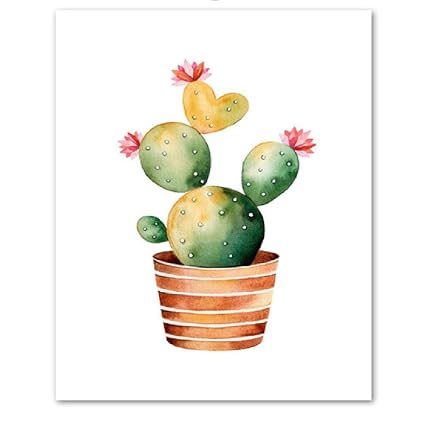 Haibaosms Affiche Aquarelle Cactus En Pot Fleur B 50x70cm