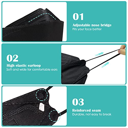 60 PCS KF94 Mask, 3D Fish Type Individually Wrapped KF94 Mask Black, 4