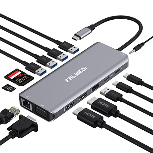 USB C Docking Station 14-in-1 Dual HDMI VGA
