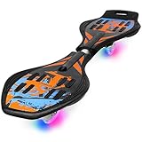 Enkeeo Caster Board with Hand Grip , Illuminating PU Casters and Carrying Pouch, Weight Capacity Up to 220lbs.Blue