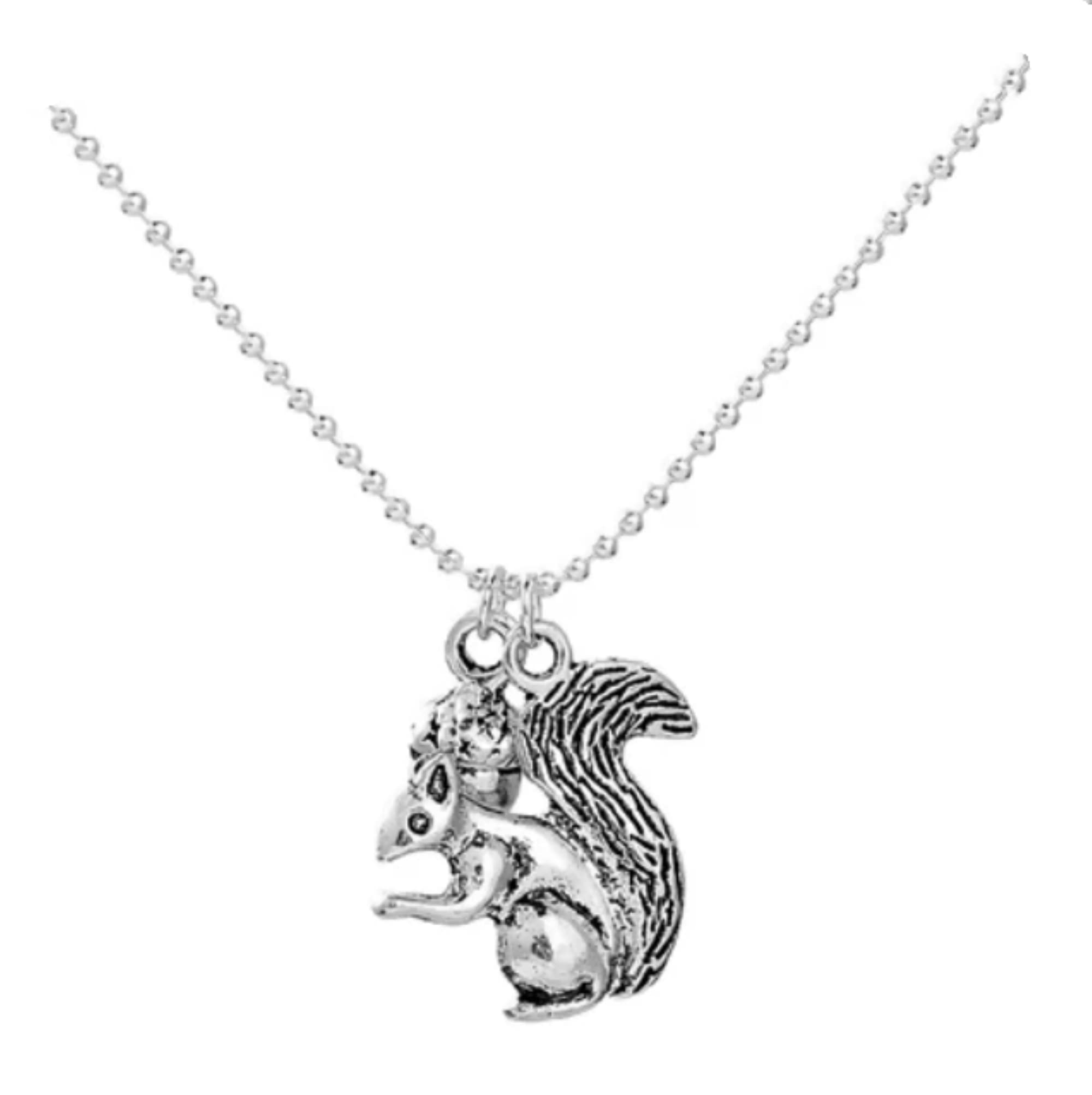 CrownOfRibbons Animal Necklace in a Silver Tone, in a Jewellery Gift Bag, Squirrel Pendant