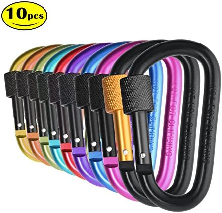 Smiful 10 PCS Aluminum D Ring Locking Carabiner Clip D Shape Super Strong and Light Large Carabiner Keychain Clip for Outdoor Camping Heavy Duty Lock Hooks Spring Link Newly Improved Design - Colorful