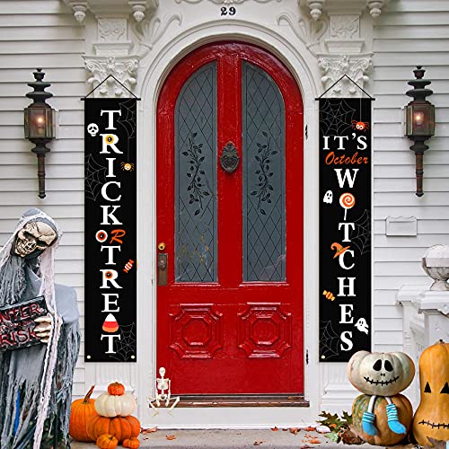 INLUCK Halloween Decorations Outdoor Indoor,Halloween Decor Porch Signs,Halloween Banners for Front Door or Indoor Home Decor,Halloween Welcome Signs,Trick or Treat & It\'s October Witches