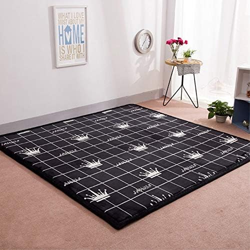 Children Play Mat, 3cm Thicken Coral Velvet Carpet Children Crawling Mat Tatami Mat Living Room Bedroom Mat Area Rug, Yoga Mat, Exercise Mat (260 * 200cm, Black Crown)