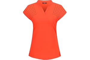 Felisou Womens V Neck Golf Polo Shirts Short Sleeve Sport Shirt Workout Tops
