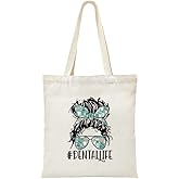 ZHANTUONE Denta Life Funny Canvas Large Shopping Capacity Grocery Tote Bag, Reusable with Zipper Inner Pockets, Gifts for Dental Professionals Dental Assistants Dental Hygienist Oral Hygienist