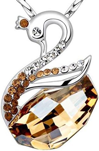 VERA NOVA JEWELRYElegant Swan Made with Crystals from Swarovski 925 Sterling Silver Pendant Necklace (Yellow)